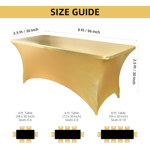 ZarzaaSik 6-Pack 8ft Spandex Table Covers for Rectangle Folding Tables - Washable Elastic Tablecloth - Ultimate Fitted Table Protector for Birthday Parties, Trade Shows, Banquet