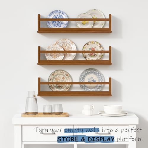 23.6 Inch Walnut Nursery Wall Book Shelves Set of 3 - Floating Kid's Storage
