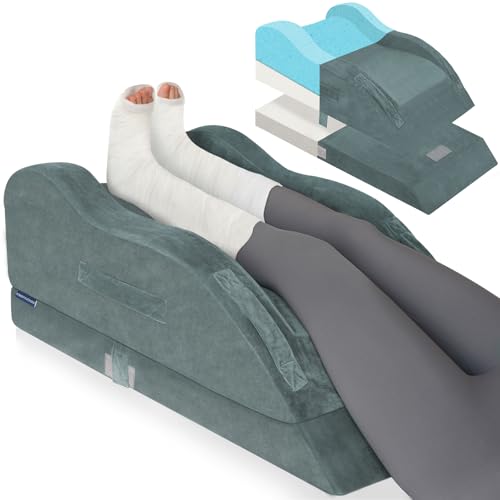Grey Double Leg Elevation Pillow for Post-Surgery Recovery, Adjustable Height