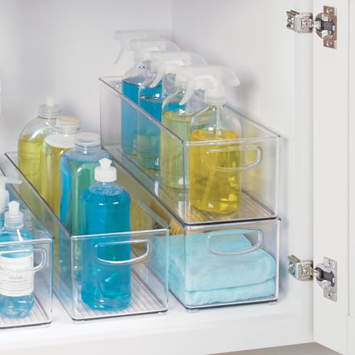 Stackable Pantry Storage Bins with Handles - Set of 4, Clear