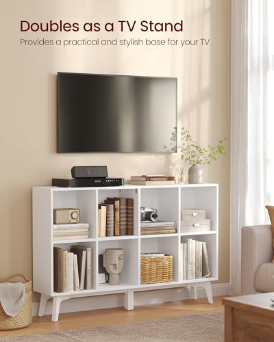 VASAGLE Mid-Century Modern 8-Cube Bookcase with Legs - Cloud White, 47.1 x 9.4 x 30.3 Inches