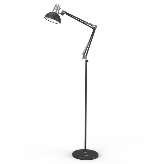 LEPOWER Floor Lamp, Swing Arm Floor Standing Lamp, Industrial Floor Lamp with Heavy Metal Base, E26 Lamp Base Floor Light, Modern Reading Lamp for Living Room, Bedroom, Study Room, Office Black