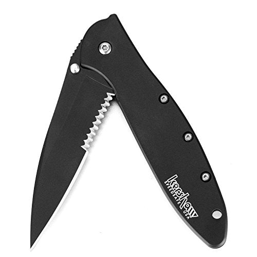 Kershaw Leek Pocket Knife Black Serrated - 3in Sandvik Blade, Assisted Opening