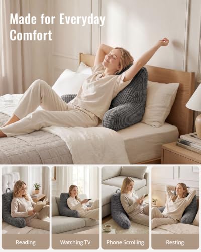 Blissful Diary Dark Gray Textured Reading Pillow with Arm Support & Storage - 18 Inch