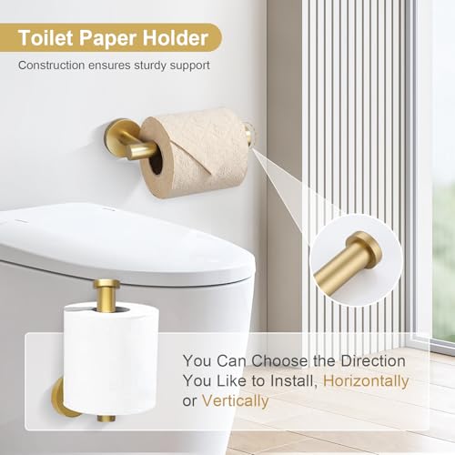 Brushed Gold Bathroom Hardware Set - 6-Piece Wall-Mounted Towel Rack & Accessories