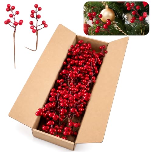 40 pcs Artificial Red Berry Stems for Christmas Decorations, 6.5 Inch Holiday Floral Picks
