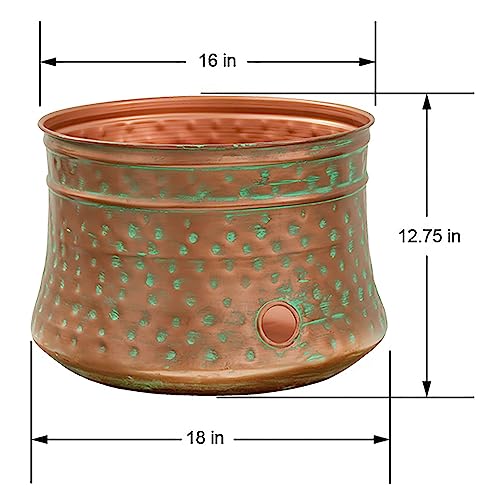 Garden Hose Pot with Patina Finish - Hand-Hammered Steel, Holds 100ft Hose