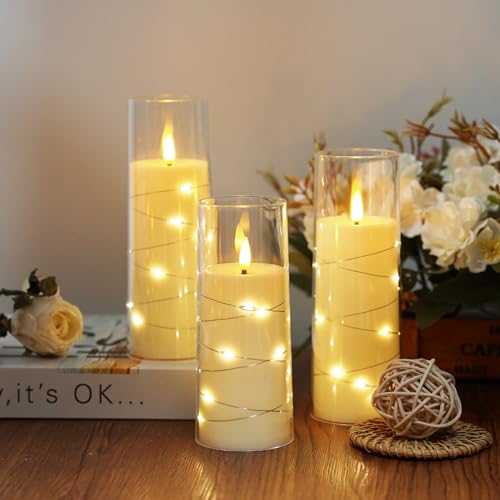 Sasigeiaa Ivory Flameless Candles Set of 7 with Embedded Star String Remote & Timer