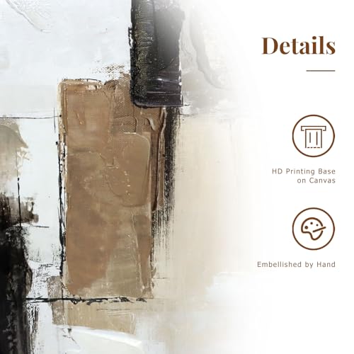 Framed Neutral Abstract Wall Art Set of 2 - 24x36 Inches, Beige Gray Black