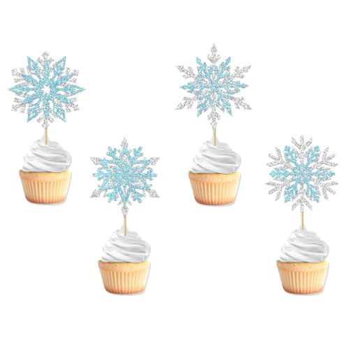 24PCS Glitter Snowflake Cupcake Toppers for Christmas & Winter Parties