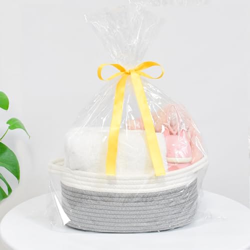 ABenkle 1 Pack Small Rope Storage Basket with Handles, Grey, 12x8x5 Inches - Boho Pet Toy & Organizer Bin for Nursery, Home, Gifts