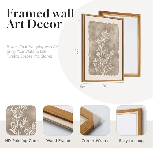 16x24 Inch 3 Piece Framed Neutral Botanical Wall Art Set - White & Beige