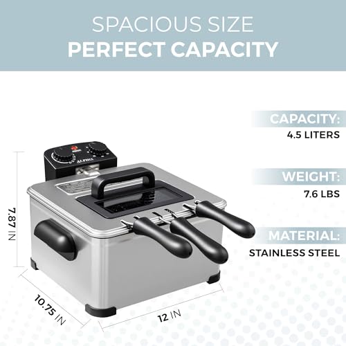 Electric Deep Fryer 4.5L with Baskets, Temperature Control & Timer