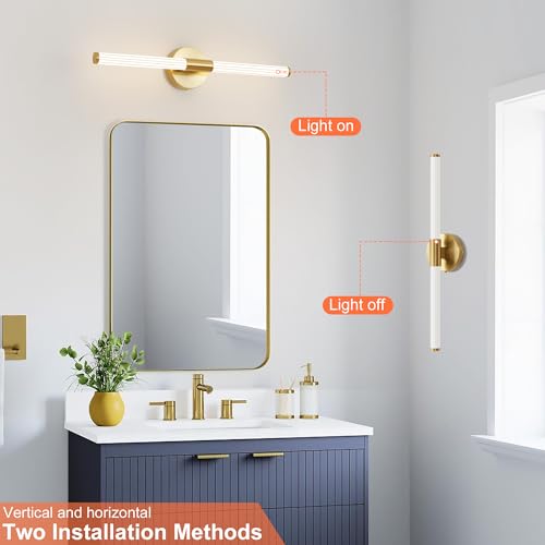 Gold Wall Sconces Set of Two - 23 Inch Hardwired LED Vanity Lights - Modern Bathroom Lighting - Variation: Gold / 23 Inch