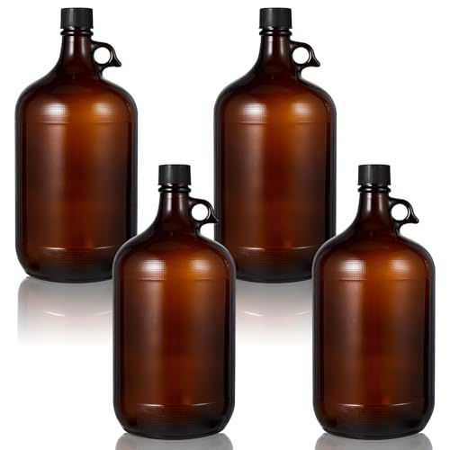4 Pack 1 Gallon Amber Glass Jugs with Seal Lid for Home Brewing & Fermentation
