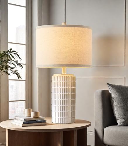 AIEAMPDO 23'' Beige & White Ceramic Table Lamps Set of 2 for Living Room & Bedroom