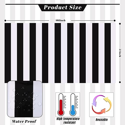 Kesfey Black White Striped Tablecloth 54x108 in, 3 Pack for Parties