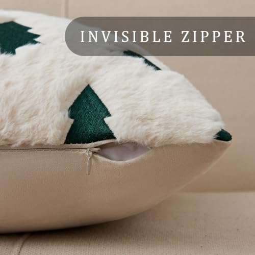 Allorry Christmas Pillow Covers 18x18 Beige Green Pack of 2 with Hidden Zipper