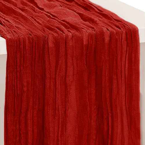 1 Pack Burgundy Cheesecloth Table Runner 35x120 Inch 10Ft Rustic Gauze Cheese Cloth Table Runner Sheer Cheesecloth Table Runners for Wedding Party Bridal Shower Decoration