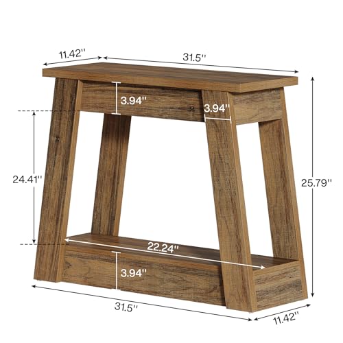 Tribesigns Rustic Brown Wood End Table with 2 Shelves - Narrow Nightstand for Living Room & Bedroom, Small Side Table