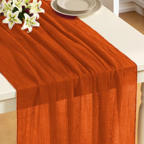 Terracotta 10ft Cheesecloth Table Runner - 120 Inch, Boho Premium Fabric