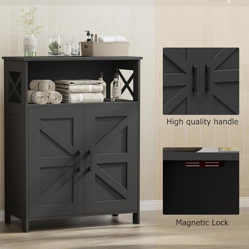 Homhedy Black Farmhouse Bathroom Storage Cabinet with Doors - 11.8"D x 23.6"W x 31.5"H