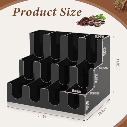 Geetery 16.93 x 12.99 x 11.81 Inch Black Acrylic Cup Dispenser Organizer with 12 Compartments
