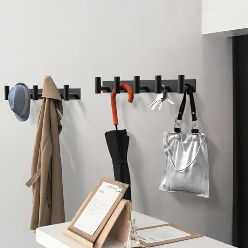 Black Wall Mount Coat and Hat Rack with 5 Hooks - 2 Pack