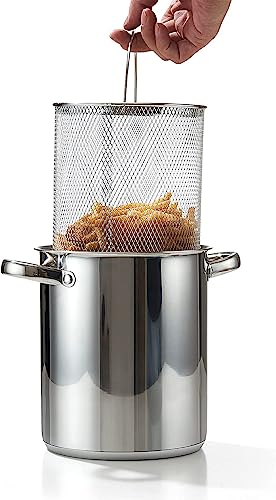 4-Quart Stainless Steel Deep Fryer Pot with Mesh Basket & Glass Lid – Cook N Home