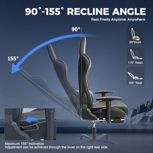 LUCKRACER Gaming Chair with Footrest, 90°-155° Reclining Ergonomic