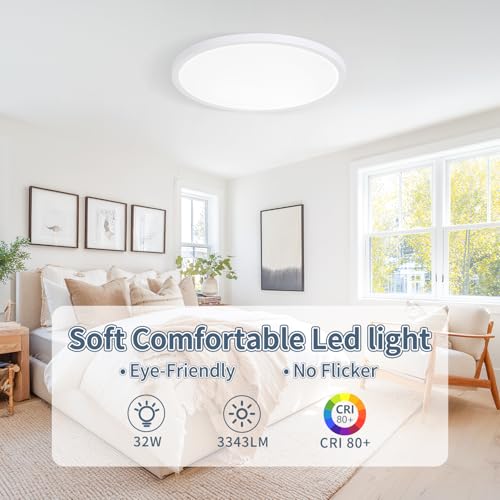 White 14.9 Inch LED Flush Mount Ceiling Light 5CCT 32W 3343LM - 6 Pack