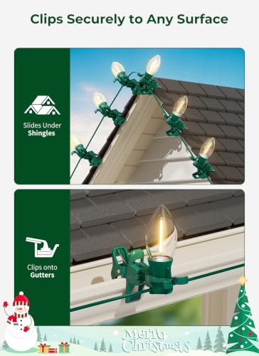 Brightown 100 Pack Green Universal C7 C9 Christmas Light Clips - Adjustable & Durable