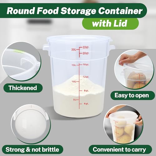 FSUON 4 Pack 22 Qt Round Food Storage Containers with Lids - Translucent