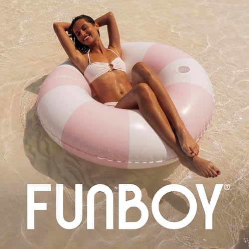 Pink 46-Inch Vintage Stripe Pool Tube Float with Cup Holder - Adult Size