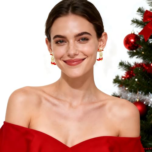 Christmas Boot Hammered Horseshoe Dangle Earrings 14k Gold Plated Western Lucky Symbol for Women