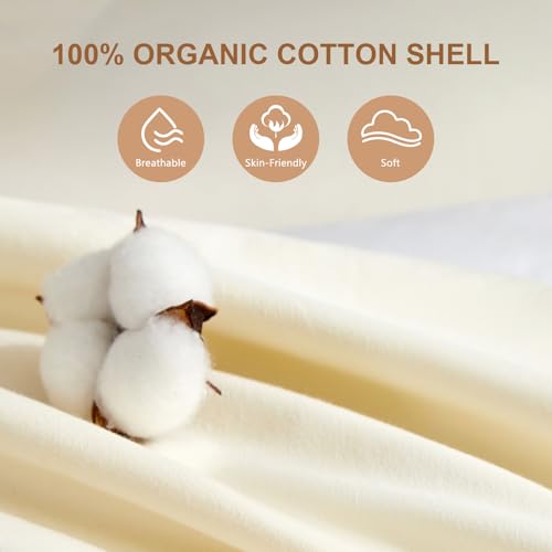 MIOTO Organic Buckwheat Pillow 14x20 Off White with Adjustable Fill & Extra Cover