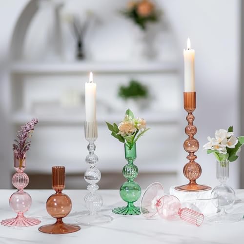 Hewory Clear Glass Candlestick Holders Set of 3 - Elegant Taper Candle Holders