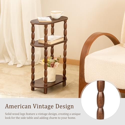 MaxSmeo Walnut Brown 3-Tier Small Side Table, Space-Saving Vintage End Table