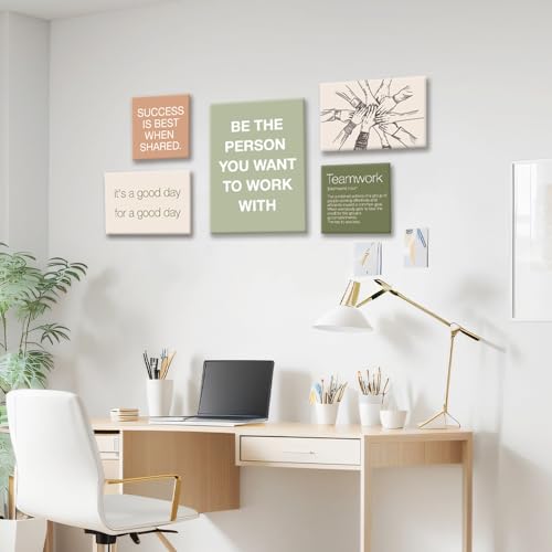 Motivational Office Wall Decor Set of 6 - Framed Teamwork Quotes, 14.6 x 11.5 inches - Modern Office Art