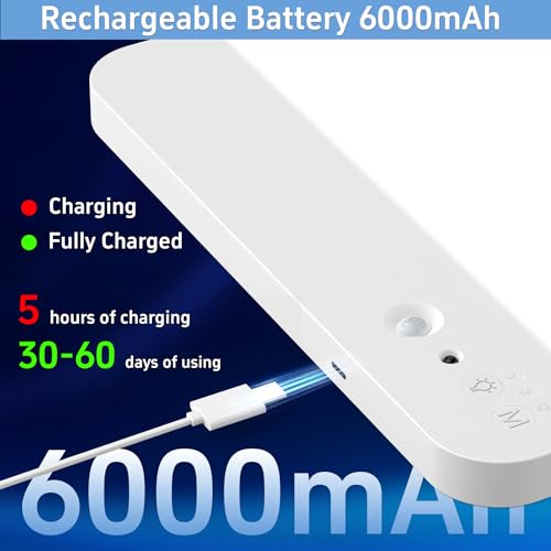 WhitePoplar Rechargeable Motion Sensor Ceiling Light 2-Pack - Wireless 400LM, Remote Control, Dimmable, Ceiling-Optimized Detection, Ultra Slim White-2 Pack