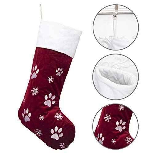 GEX Christmas Stockings for Dog Cat Pet 22" Large Quilted Lining Embroidery Luxury Lovely Velvet Hanging Ornament Decorations for Xmas Season (Burgundy)