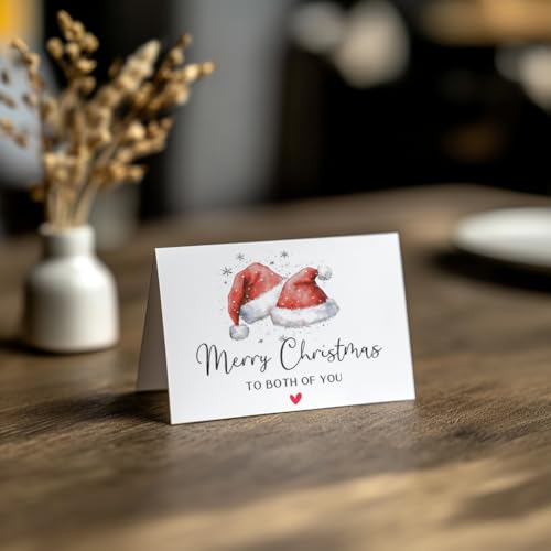 Both of You Christmas Greeting Card with Santa Hats - Holiday Watercolor Design, Premium Matte Paper, Blank Inside
