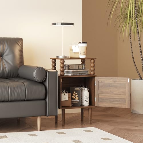 Veegle Retro Nightstand with Drawer - Walnut Brown Vintage Bedside Table