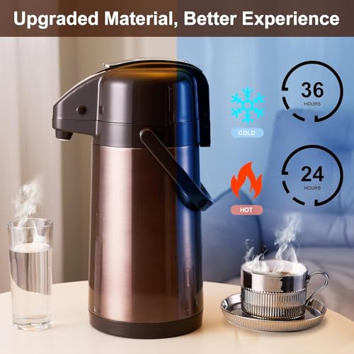 PARACITY Coffee Carafe 84.5 Fl Oz Gold Brown Airpot Dispenser with Pump