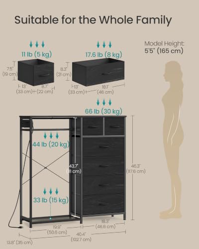 Closet Organizer with Hanging Rod and 6 Fabric Drawers - Ink Black, 13.8"D x 40.4"W x 46.3"H