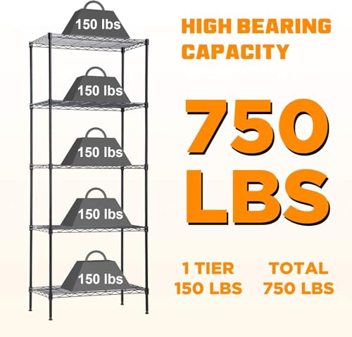 5-Tier Wire Shelving Unit, Heavy Duty Metal Storage Rack for Kitchen Garage