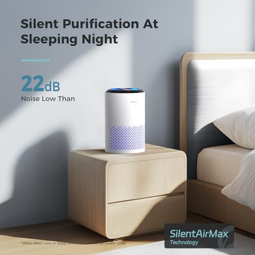 AROEVE White Air Purifier for Bedroom with Sleep Mode & 360° Filtration MK01A