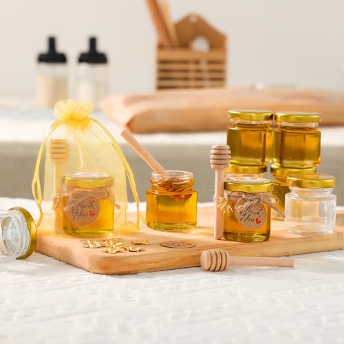 Golden Mini Glass Honey Jars Set with Dippers & Accessories - Party Favors