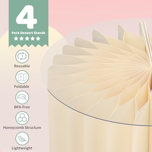 INPARALLUV 4 Pcs White Acrylic Cake & Dessert Risers for Buffet Display