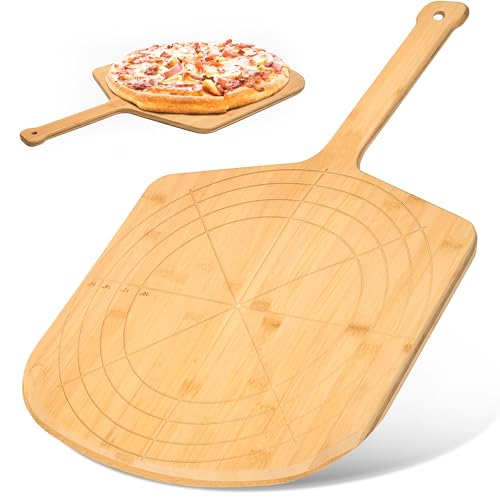 Loftern Natural 16-Inch Wooden Pizza Peel with Engraved Sizes & Serving Guide